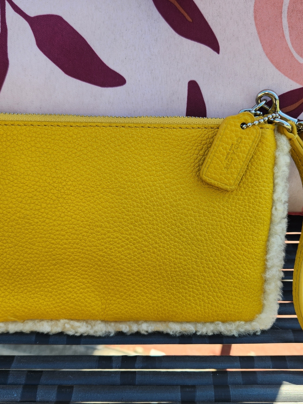 Coach Yellow Leather Shearling Trimmed Wristlet Clutch NWOT - Picture 8 of 12